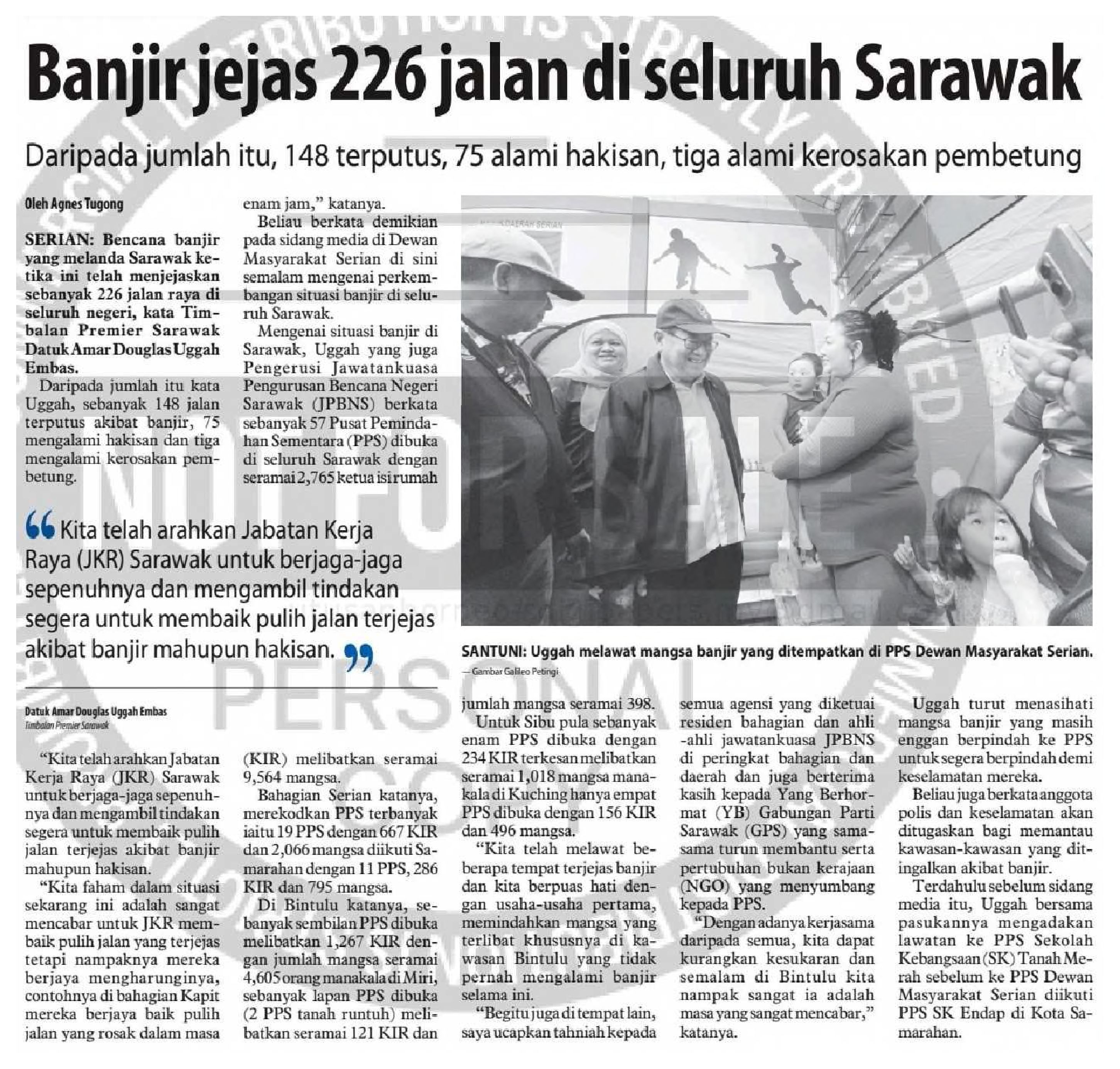 1 Februari 2025, Sarawak - Banjir jejas 226 jalan di seluruh Sarawak (Utusan Borneo Sarawak)